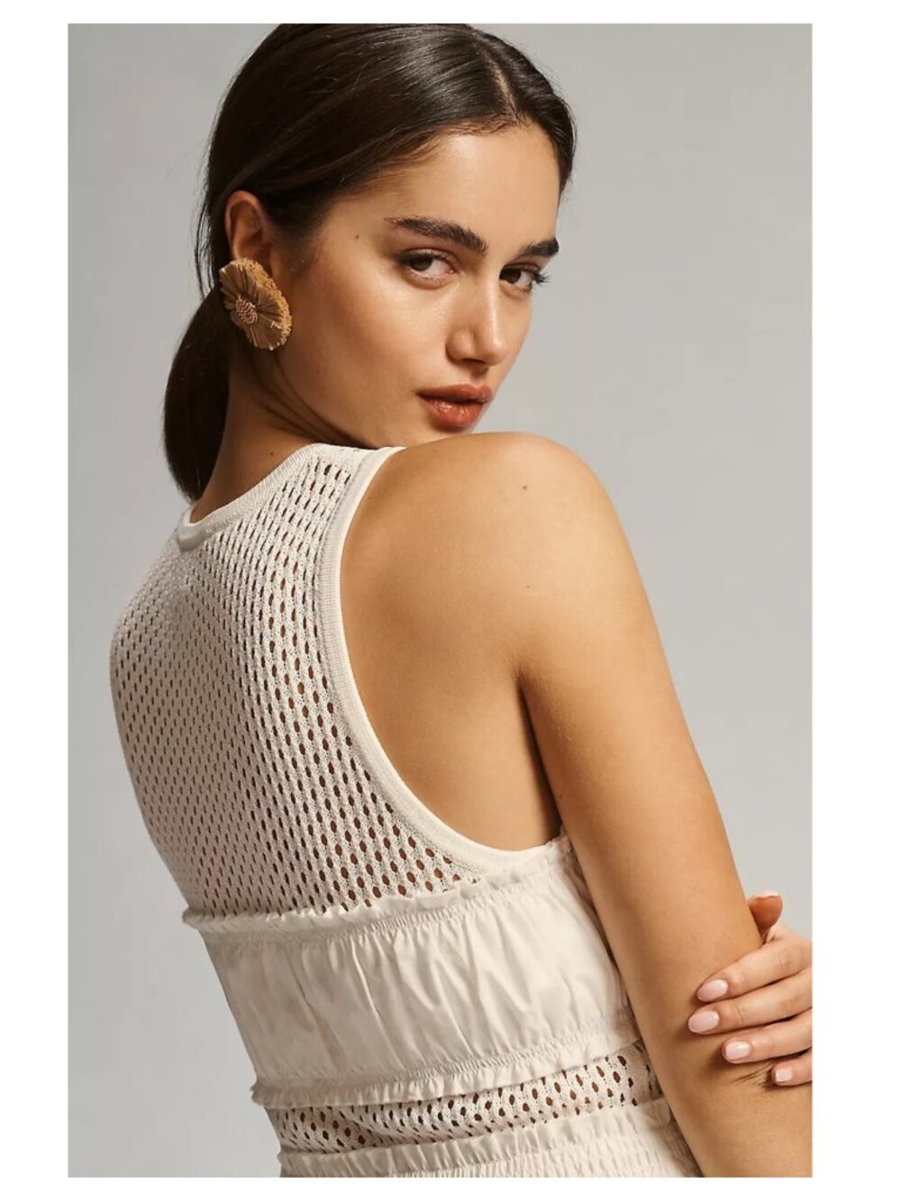 Mare Mare x Anthropologie White Smocked Tiered Maxi Dress Size XL 100% Cotton - Picture 2 of 9